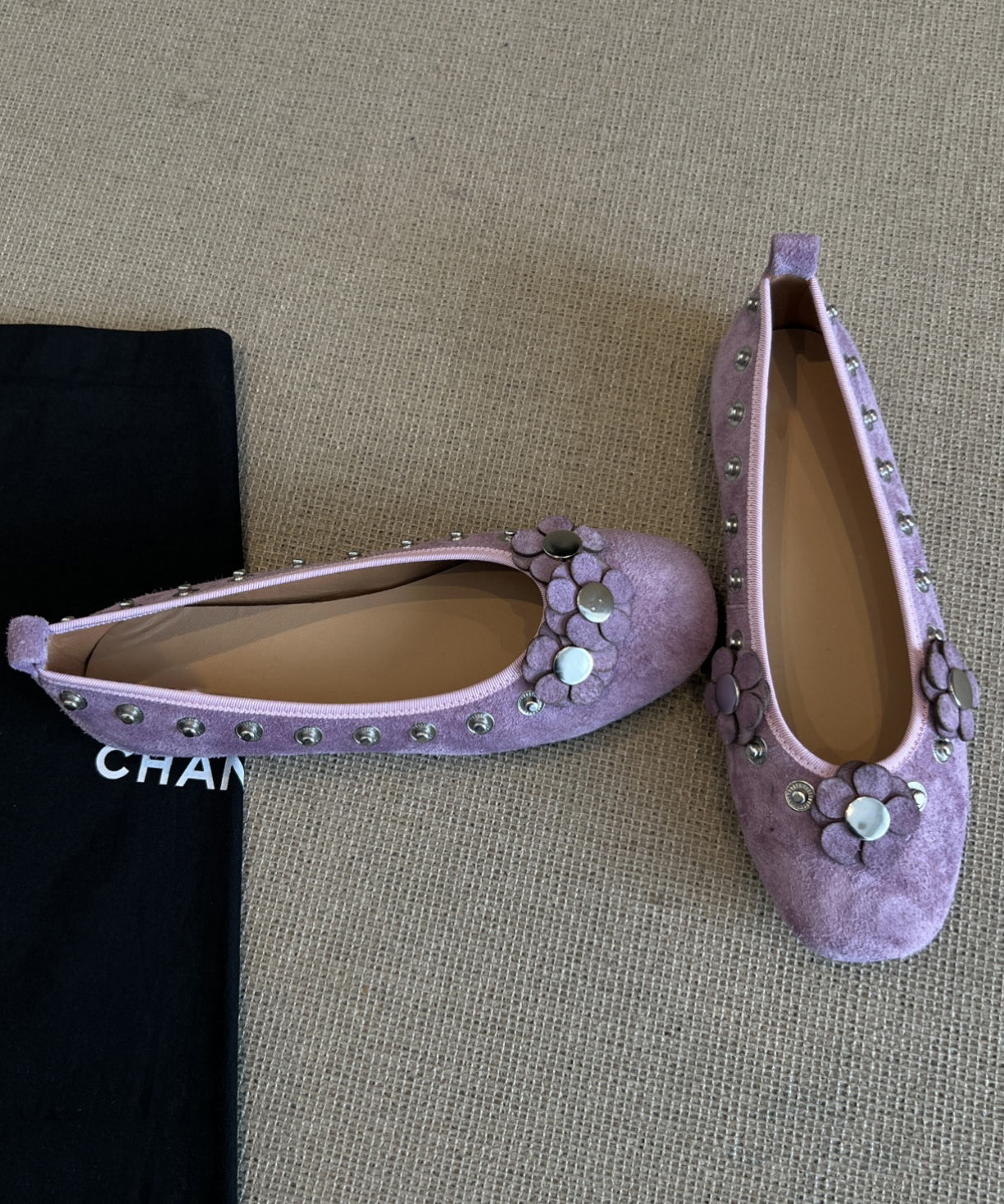 Brown Suede Floral Rivet Splicing Flat Shoes For Women