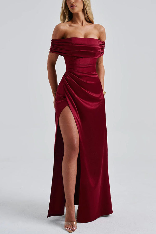 Off-shoulder Fitted High Slit Elegant Maxi Dress
