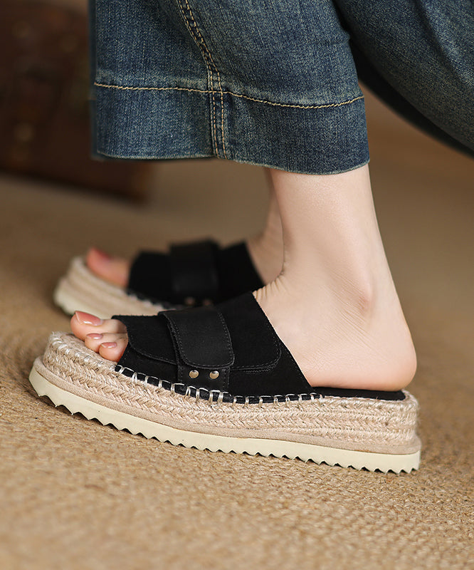 Khaki Splicing Suede Platform Slide Sandals Peep Toe