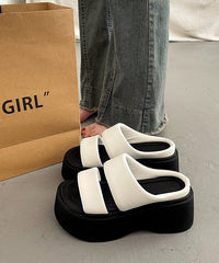 Faux Leather Splicing Silver Platform Slide Sandals Peep Toe