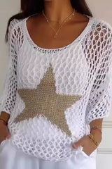 Five-star Round Neck Loose Knitted Cover-up Top