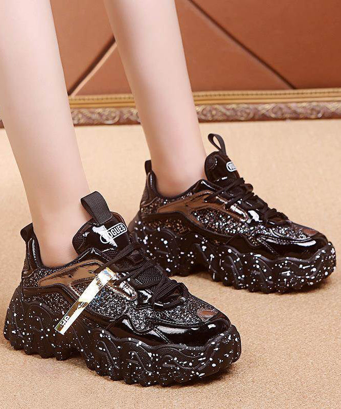 Red Platform Shoes Cowhide Leather Splicing Lace Up