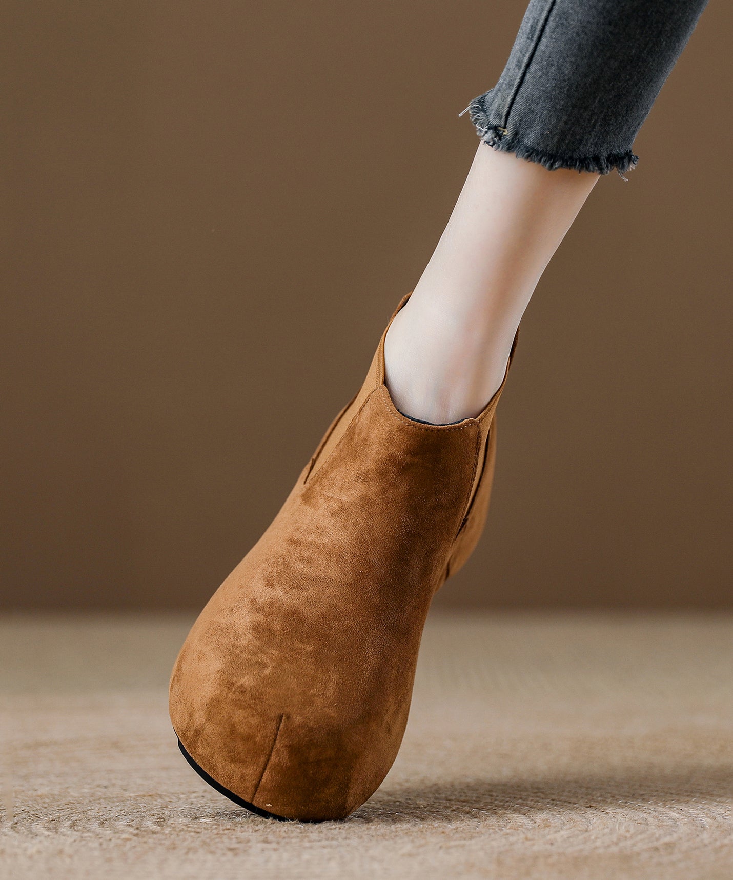 Chic Coffee Suede Splicing Boots Fuzzy Wool Lined