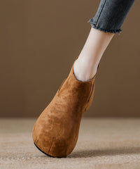 Chic Coffee Suede Splicing Boots Fuzzy Wool Lined