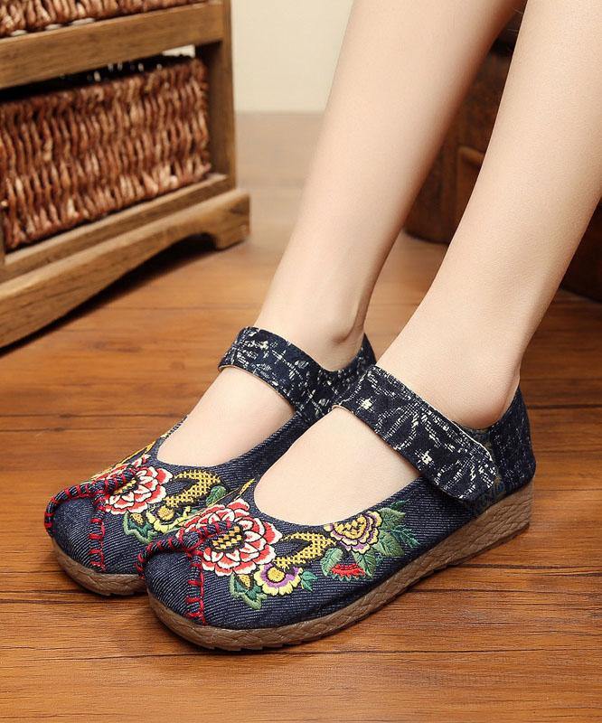 Red Cotton Embroideried Fabric Flat Shoes For Splicing Flats