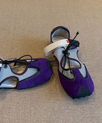 Purple Hollow Out Lace Up Splicing Flat Shoes For Women