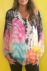 Gradient Tie-dye V-neck Long-sleeved Casual Shirt