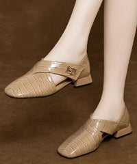 Wine Red Cowhide Leather Splicing Sandals Hollow Out