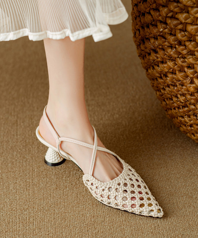 Classy Beige Splicing Hollow Out High Heel Sandals