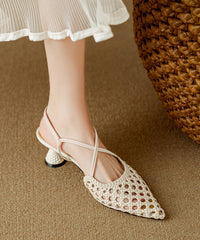 Classy Beige Splicing Hollow Out High Heel Sandals