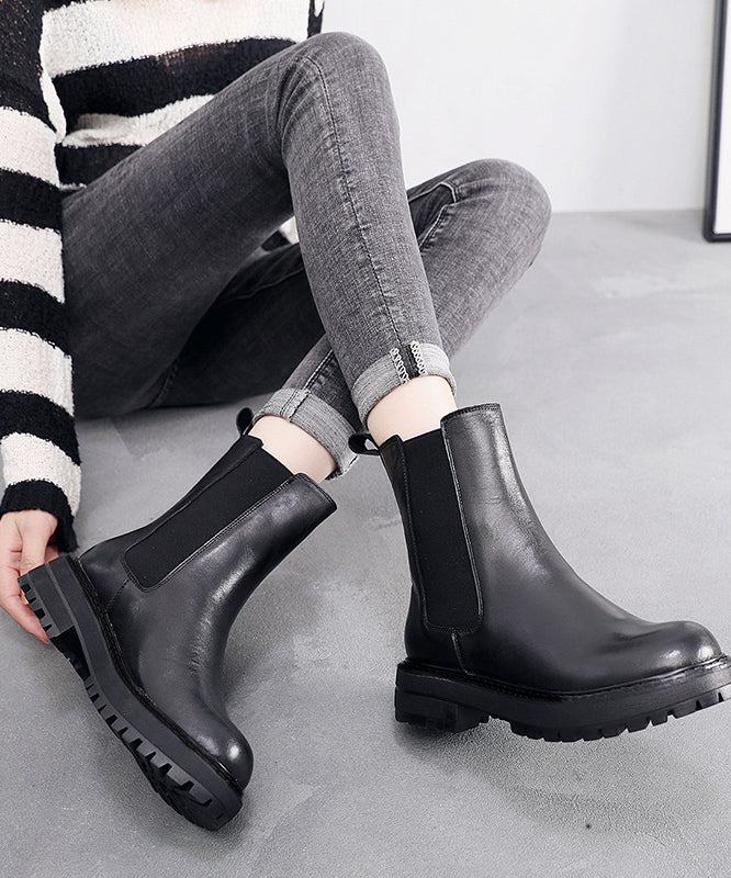 Brown Chunky Cowhide Leather Fitted Splicing Boots