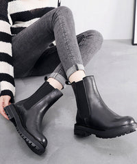 Brown Chunky Cowhide Leather Fitted Splicing Boots