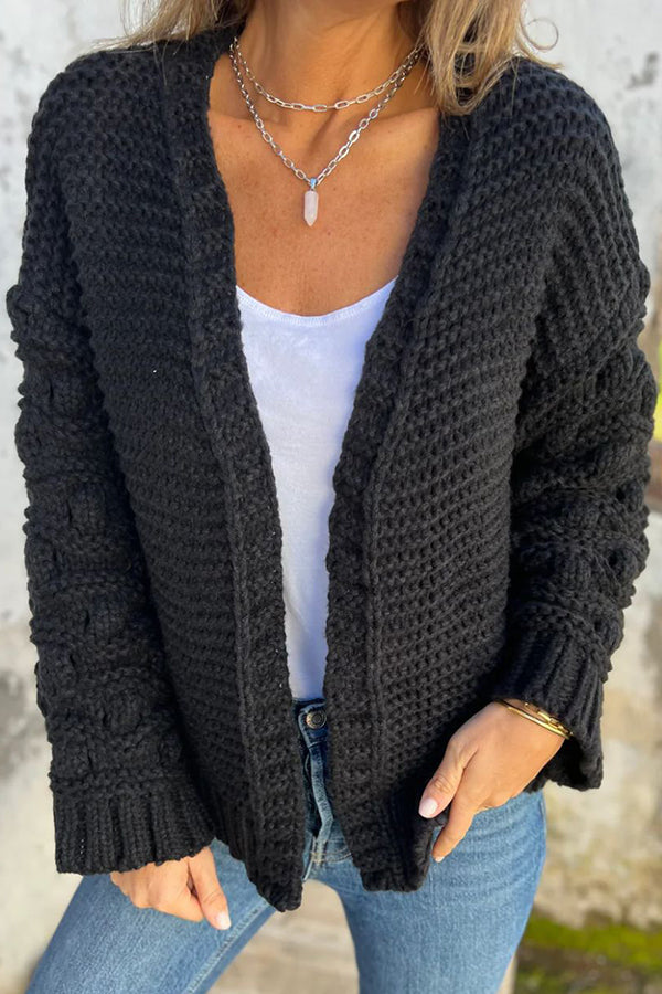 Knit Solid Color V-neck Long-sleeved Cardigan