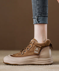 Red Platform Cowhide Leather Lace Up Splicing Flat Feet Shoes