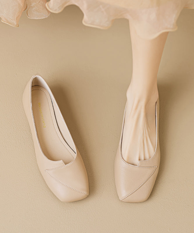 Apricot Faux Leather Splicing French Flat Shoes