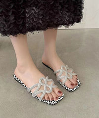 Black Zircon Splicing Flats Slide Sandals Peep Toe