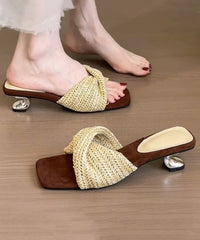 Beige Wedge Faux Leather Fitted Splicing Slide Sandals