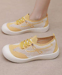 Yellow Hollow Out Breathable Mesh Comfortable Splicing Flat Shoes