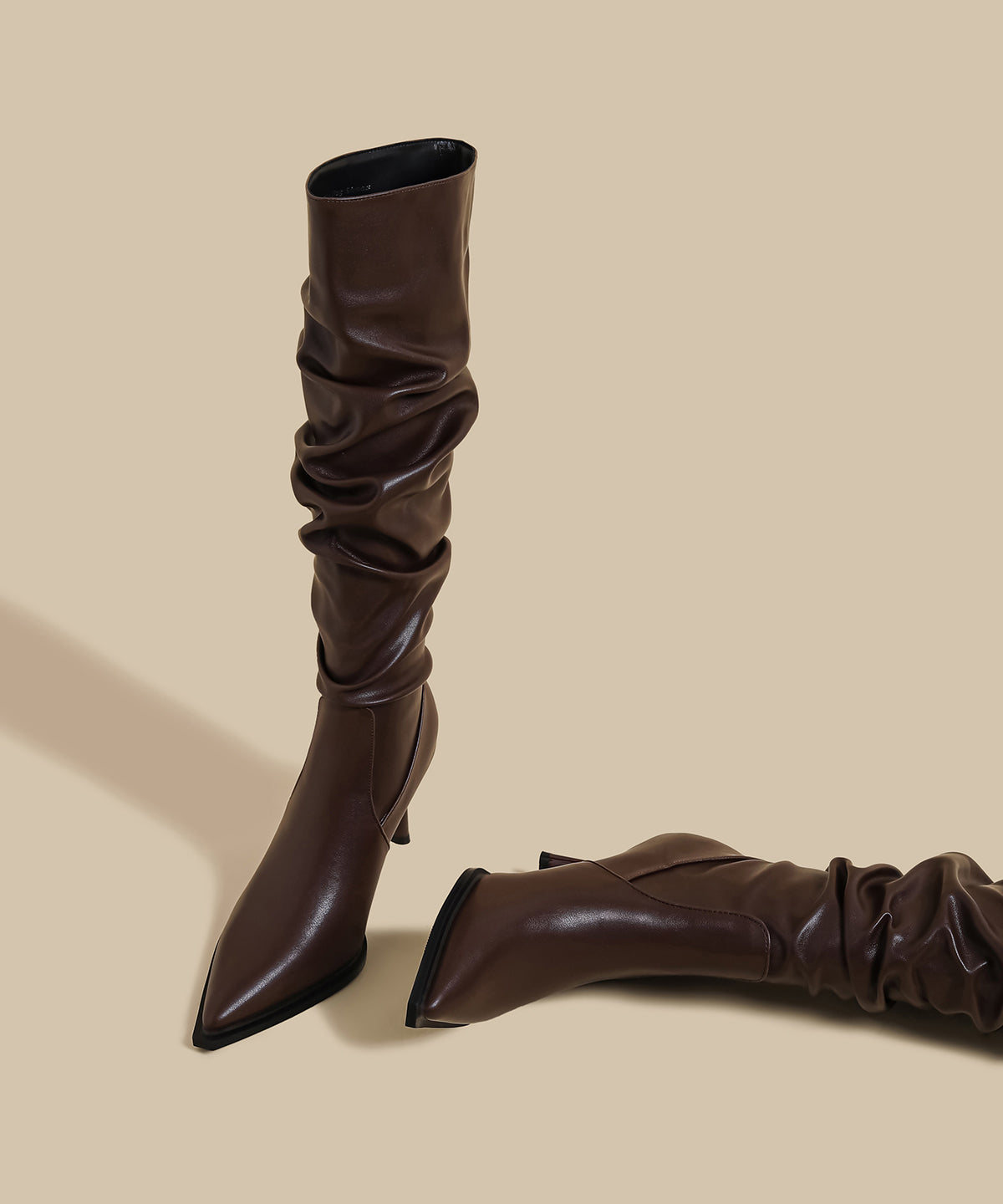 Chic Splicing Stiletto Boots Brown Faux Leather Pointed Toe