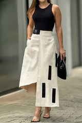 Cropped Sleeveless Top and Pockets Irregular Hem Skirt Set