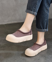 Brown Platform Cowhide Leather Simple Splicing Flat Shoes