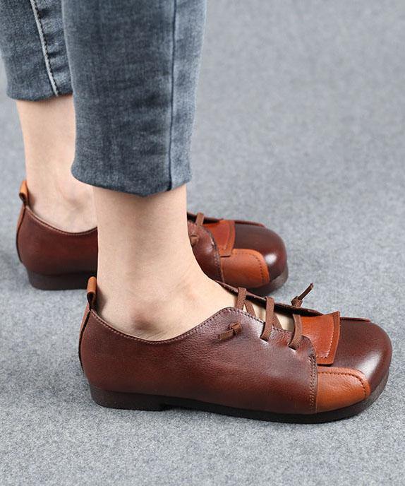 Comfortable Flat Shoes Chocolate Genuine Leather