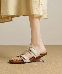 Apricot Sheepskin Woven Wedge Heel Slippers