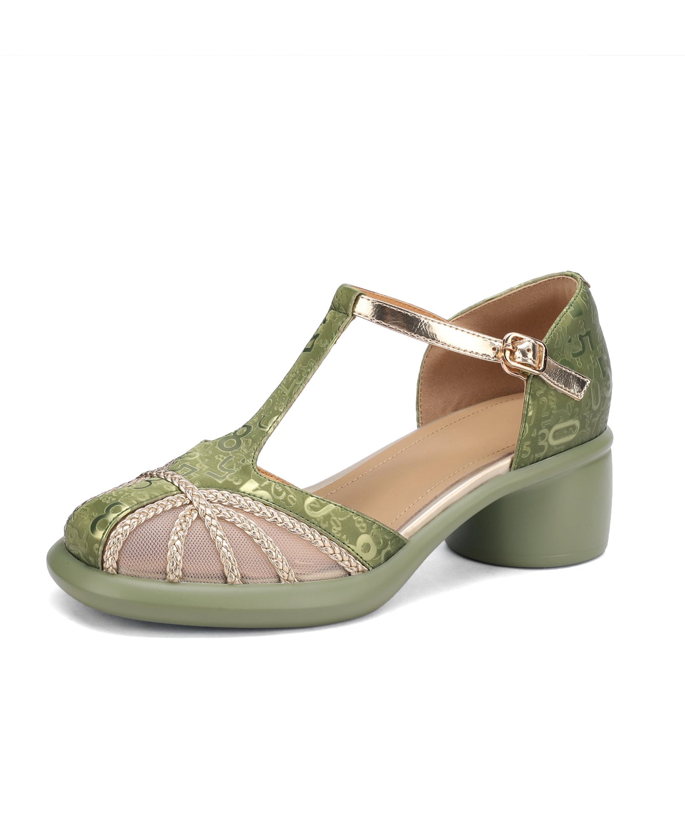 Unique Tulle Splicing Chunky Sandals Coffee Cowhide Leather