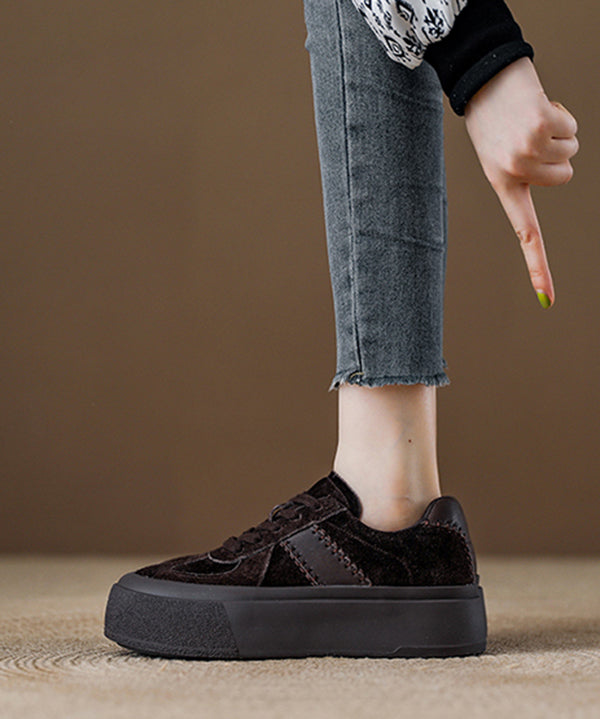 Red Lace Up Suede Splicing Casual Platform Flat Shoes