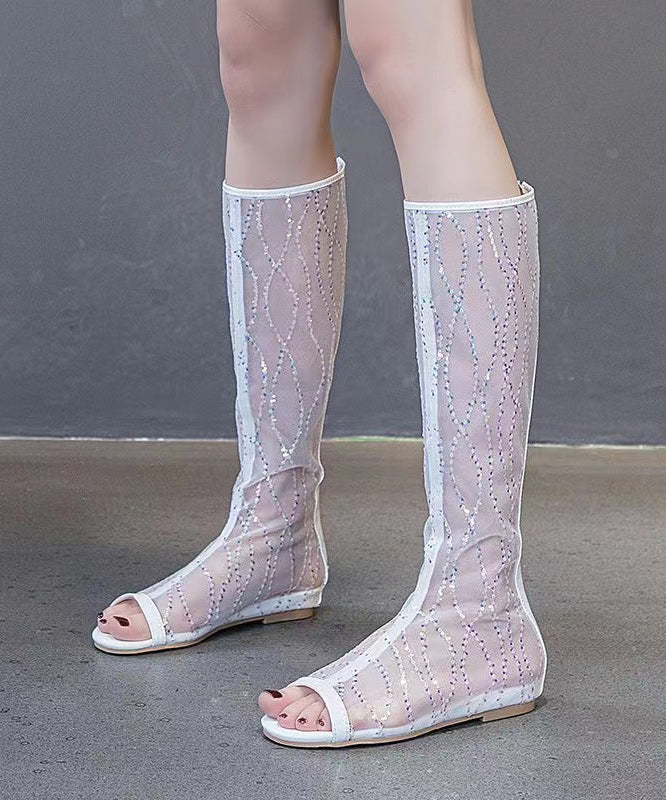 Black Sequins Breathable Tulle High Boots