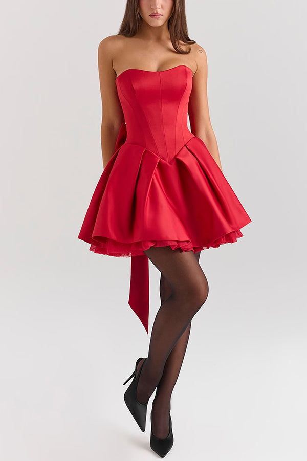 Sleeveless Off-shoulder Elegant Large Bow Mini Dress