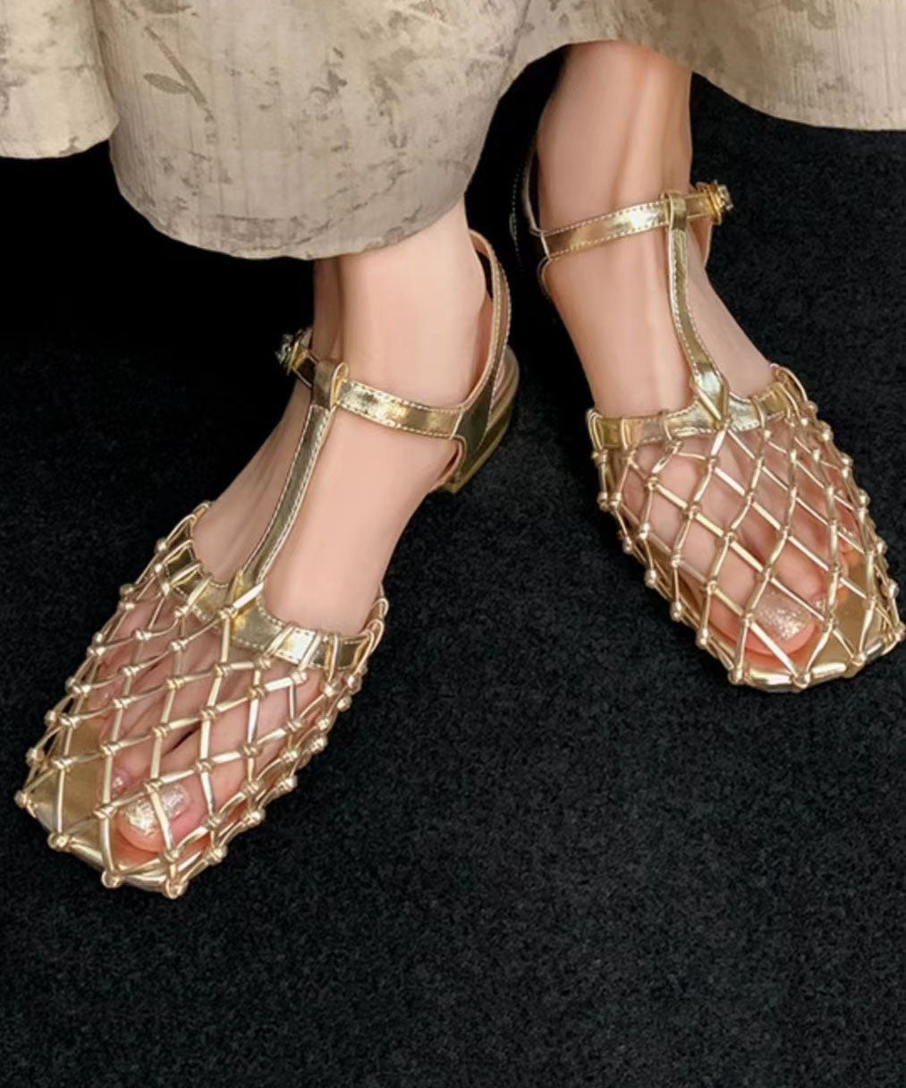 French Hollow Out Buckle Strap Gold Sandals