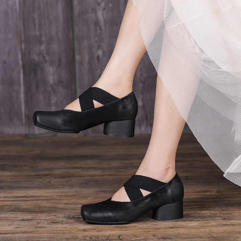 Retro Cowhide Leather Pumps Casual Shoes