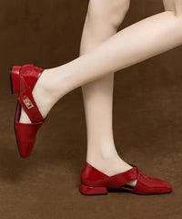 Wine Red Cowhide Leather Splicing Sandals Hollow Out