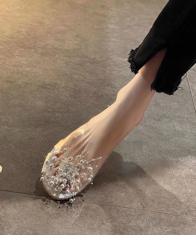 Chic White Nail Bead Splicing Clear Slide Sandals