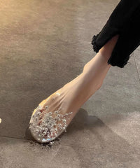 Chic White Nail Bead Splicing Clear Slide Sandals