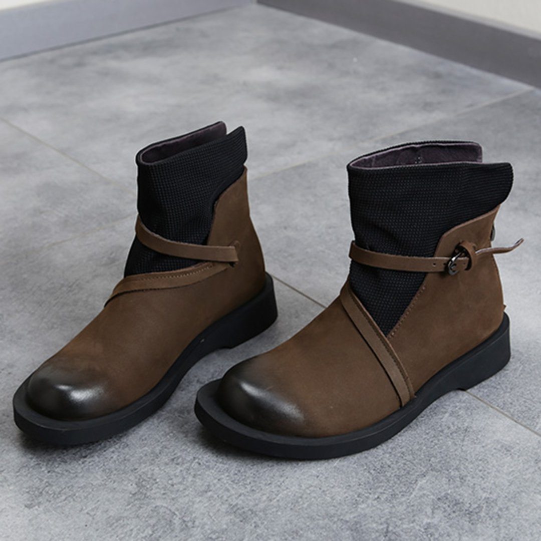 Cozy Vintage Leather Paneled Flats Martin Boots