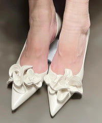 White Floral Splicing Kitten Heels Shoes Pointed Toe