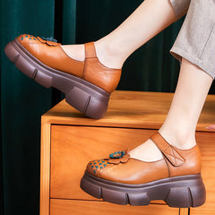 Retro Flower Plaited Leather Casual Shoes