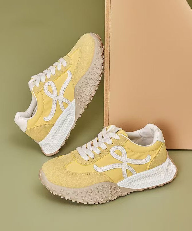 Casual Yellow Suede Splicing Sport Flat Shoes Lace Up