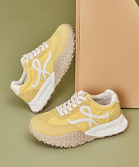 Casual Yellow Suede Splicing Sport Flat Shoes Lace Up