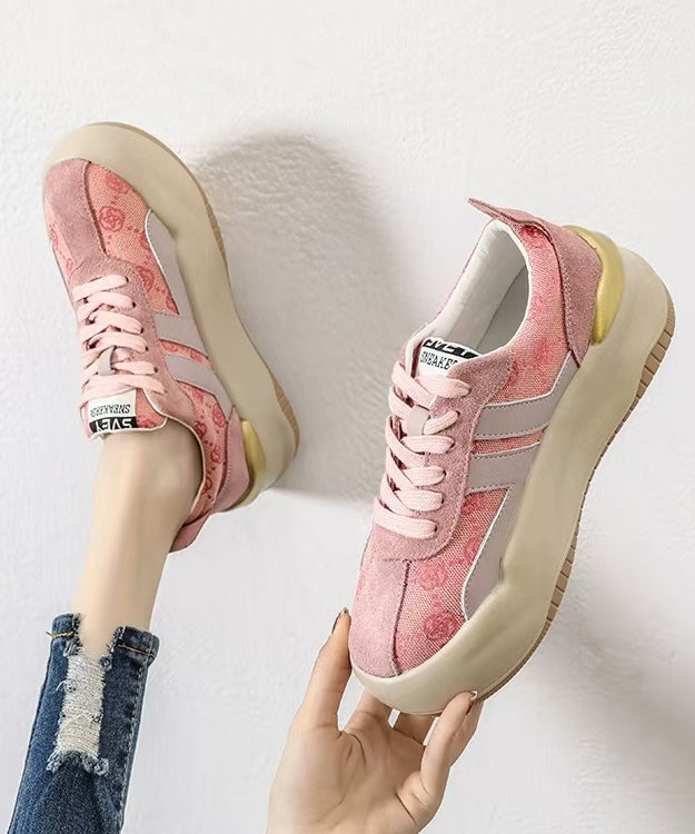 Casual Pink Print Splicing Platform Flats Lace Up