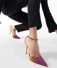 Rhinestone Gradient Color Sexy Pointed Thin Heel Sandals New