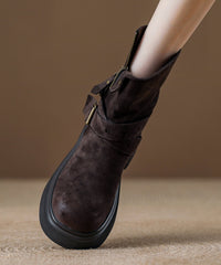 Black Platform Suede Handmade Zippered Splicing Boots