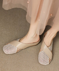 Brown Sheepskin Splicing Breathable Mesh Slide Sandals