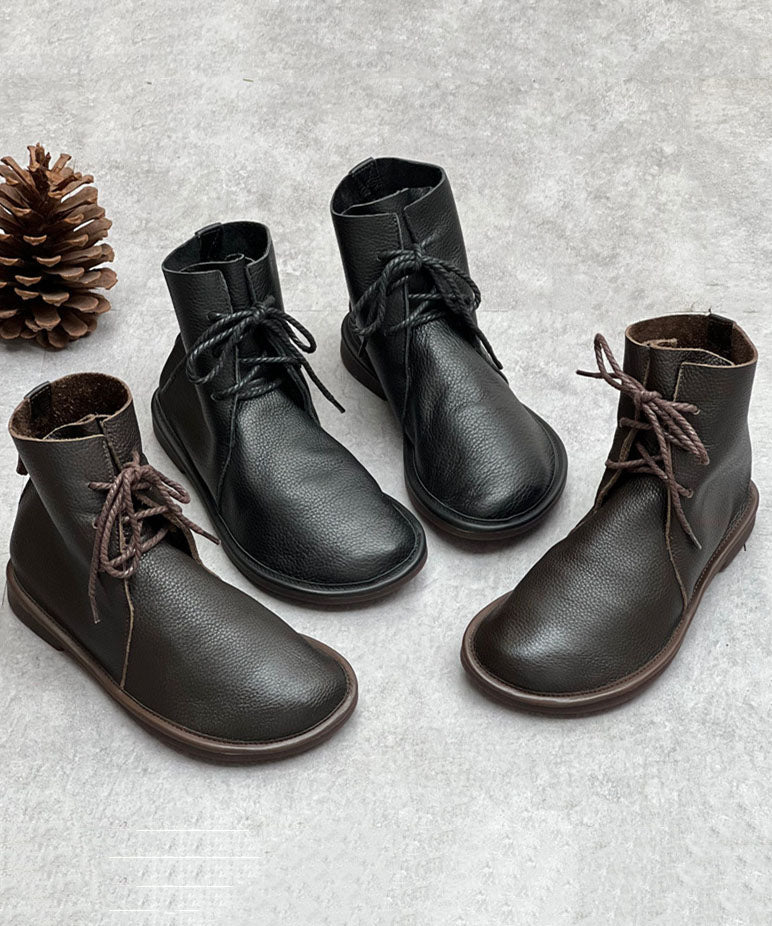 Boutique Lace Up Boots Coffee Cowhide Leather Shelsea