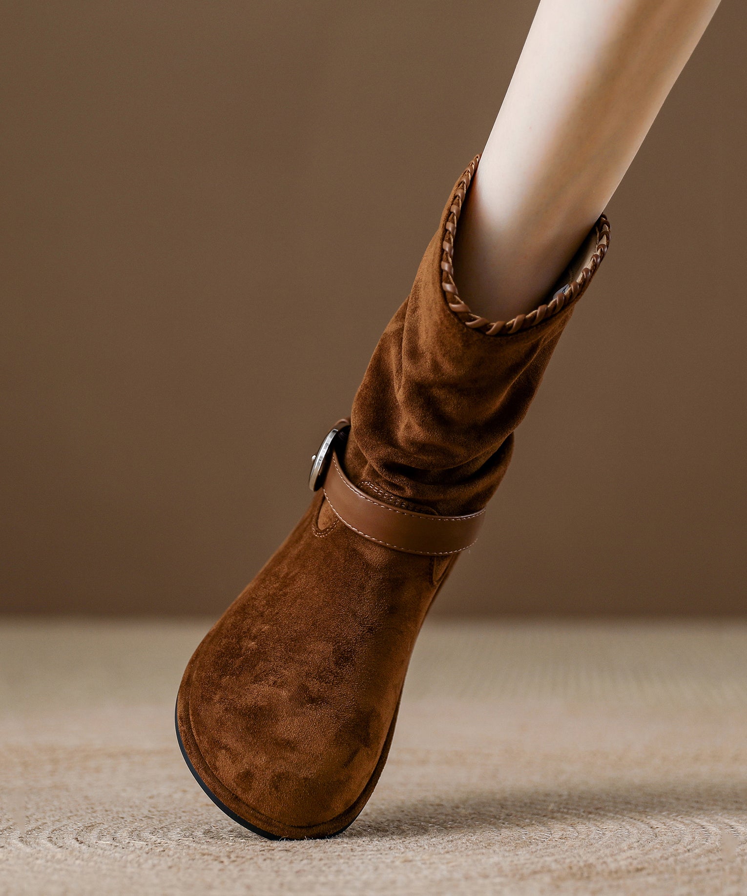 Brown Suede Wrinkled Splicing Boots