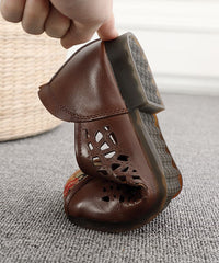 Green Hollow Out Cowhide Leather Flat Shoes For Splicing Flats