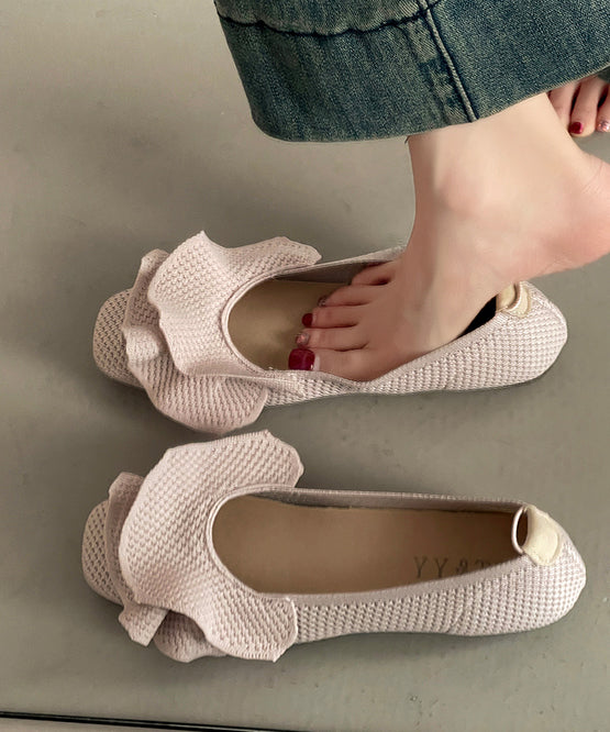 Black Comfy Knit Fabric Ruffled Splicing Flat Shoes