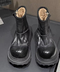 Caramel Faux Leather Boots Fuzzy Wool Lined Splicing Zippered